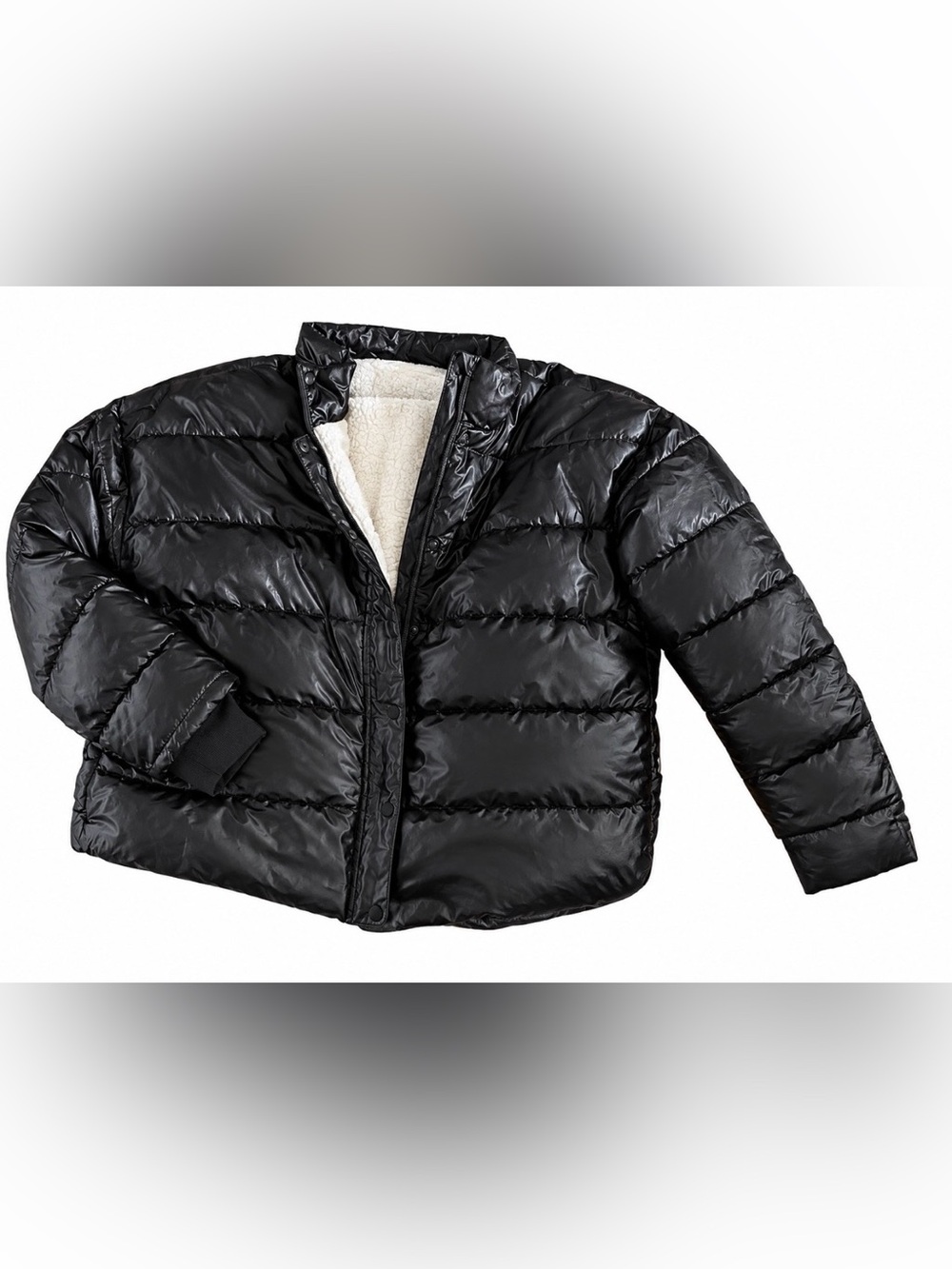 aerie Black Shiny Puffer Jacket with Sherpa Trim - Size XXL
